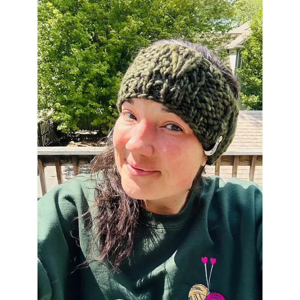 Hand Knit Merino Wool Headband: Lake Erie Headband in Olive